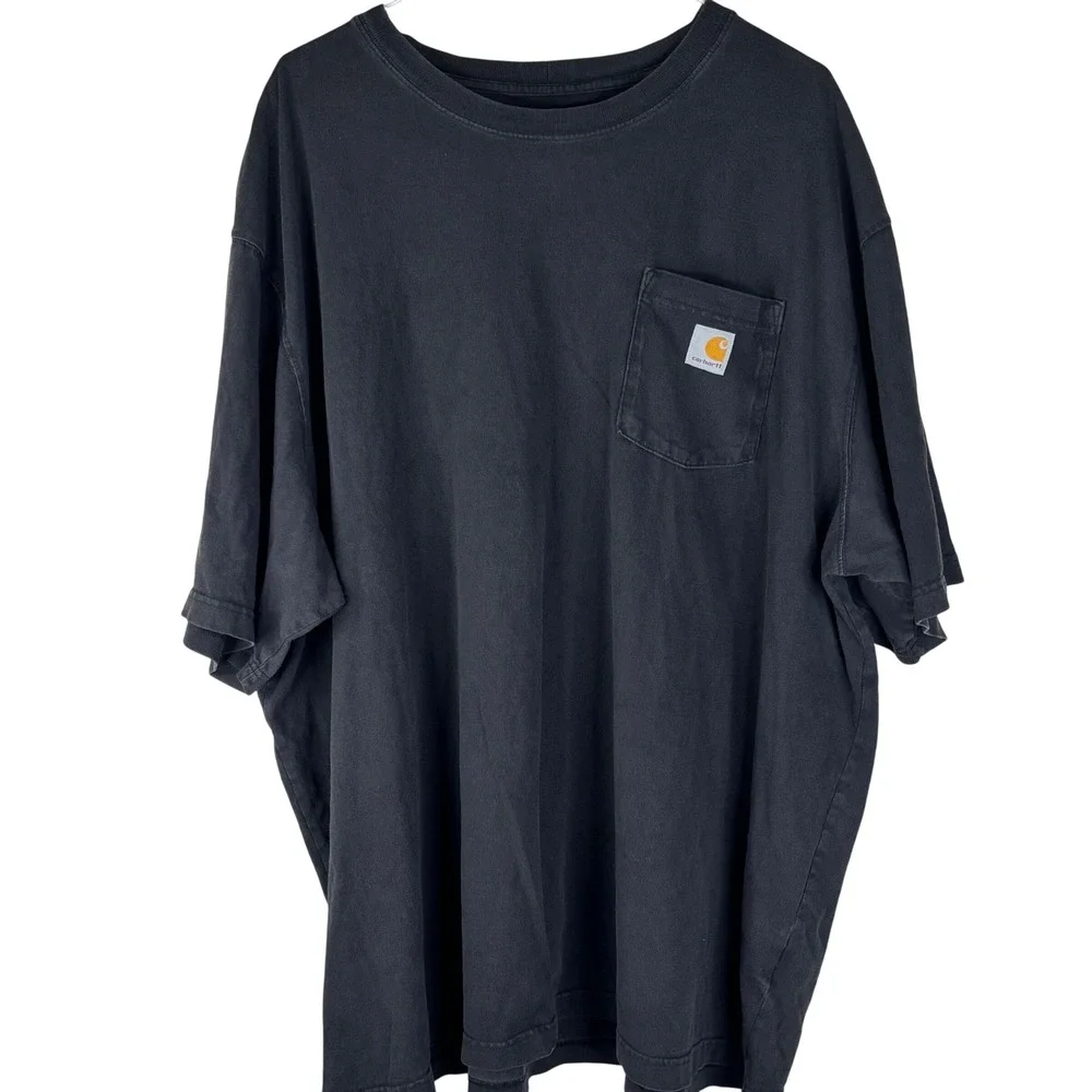 Carhartt Pocket T-Shirt K87 Mens 3XL Black Cotton Loose Fit Workwear Tee Pinhole